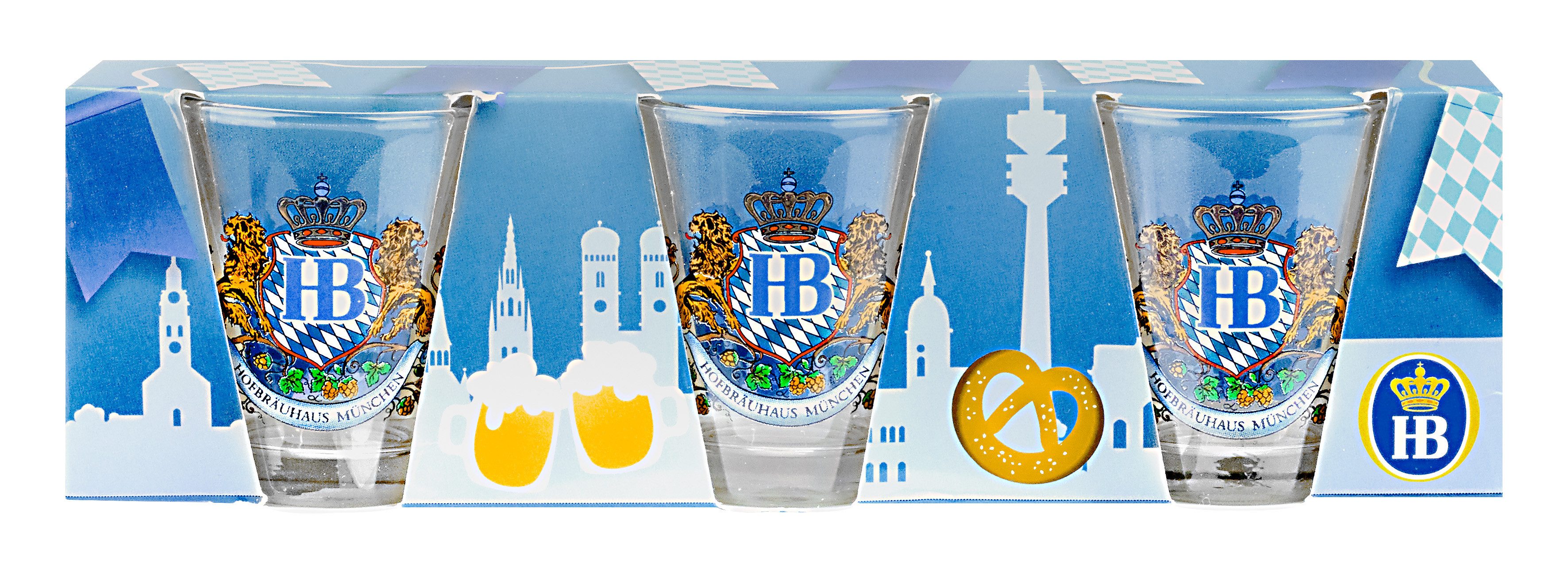 HB Glasset Schnapsglas in Löwendekor mit HB löwen und HB Logo mit Krone