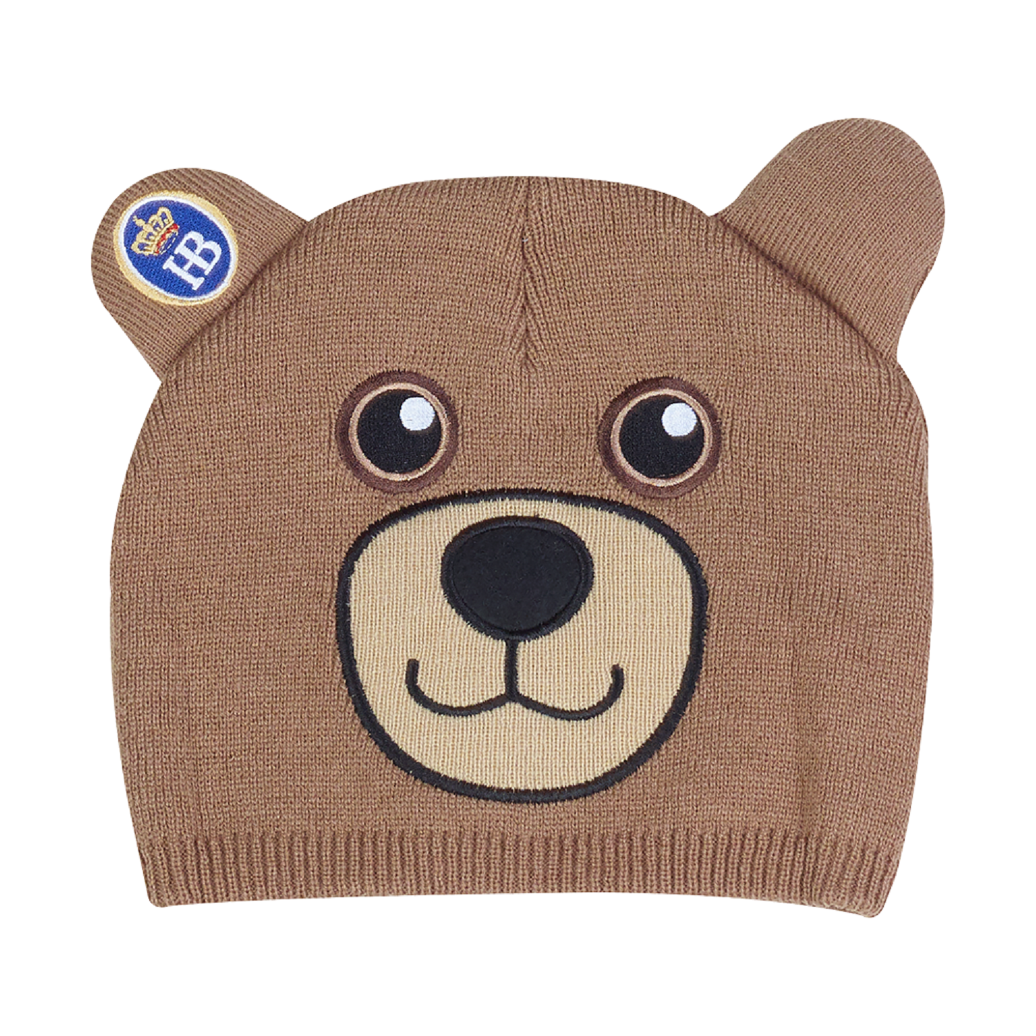 HB Strickmütze Franl in Bären Look und am linken Ohr das HB logo mit Krone