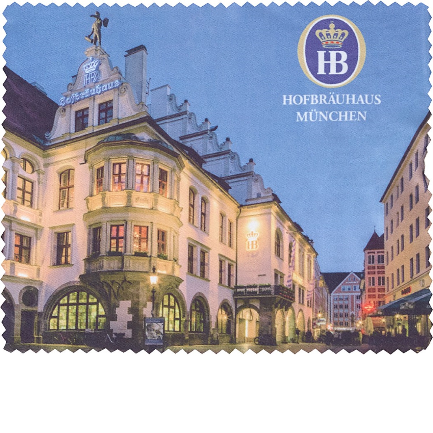 Brillenputzruch mit dem Motiv Hofbräuhaus bei Nacht angeleuchtet