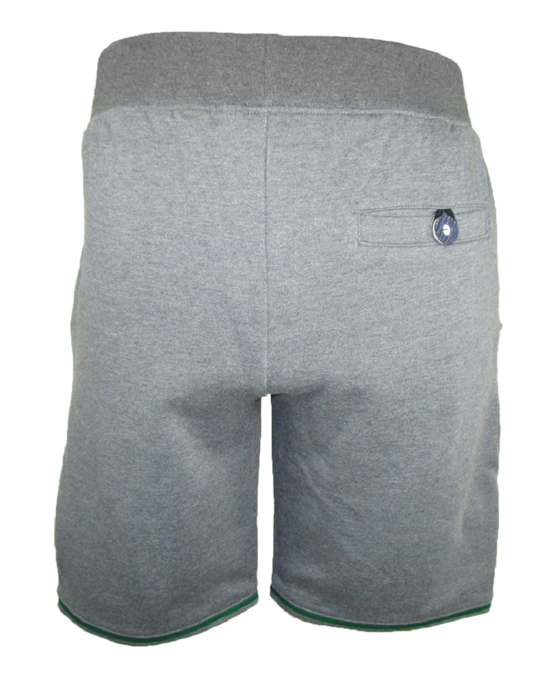 Rückansicht der grauen Sweat-Trachtenhose mit , Gesäßtasche und  Knöpfen im Horn-Look