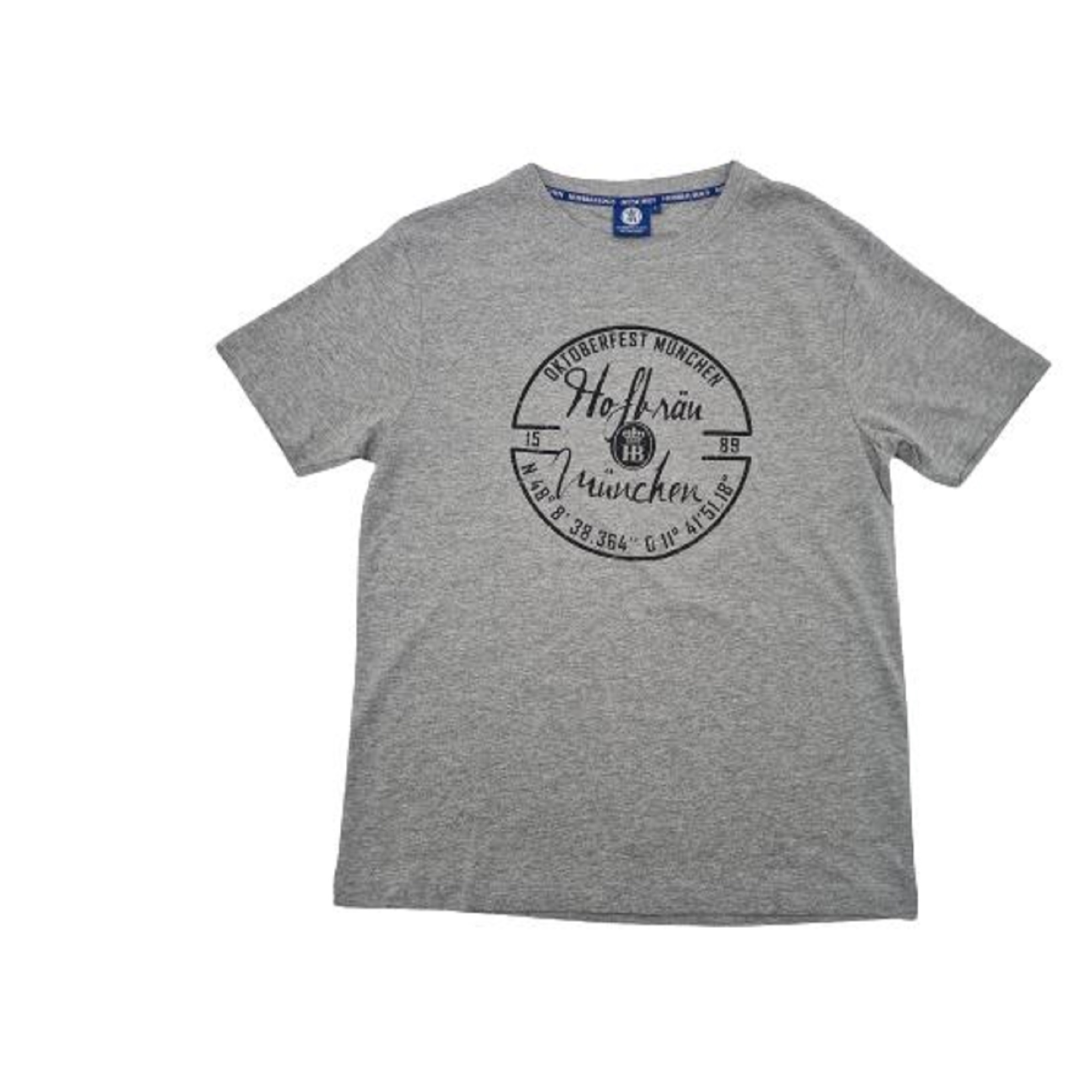Graues Herren-T-Shirt mit Hofbräuhaus München Aufdruck und Koordinaten-Design