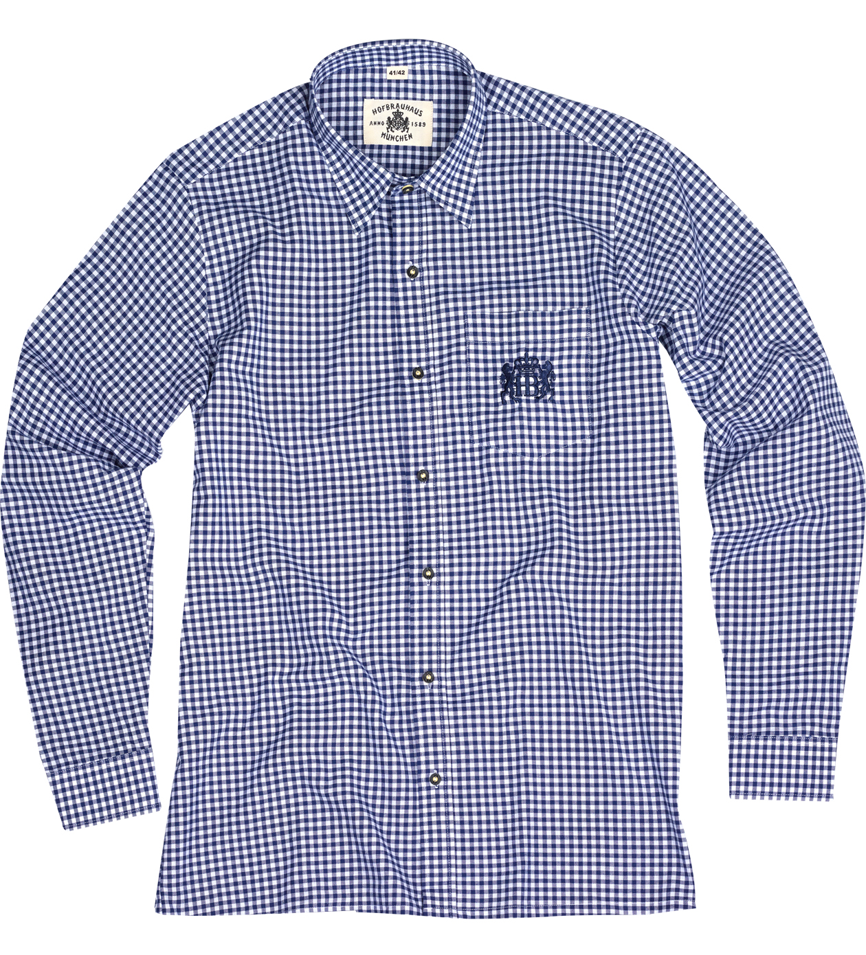 Trachtenhemd-blaukariert mit HB-Löwenlogo auf linker Brust